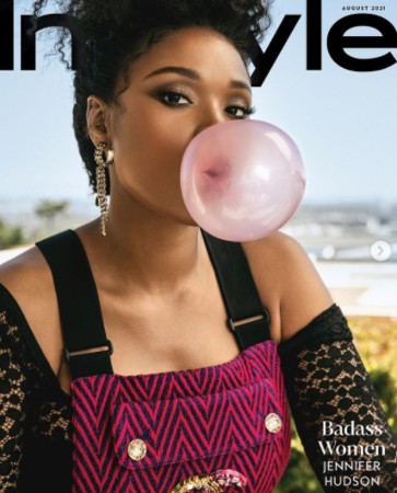 jennifer hudson blows a bubble with gum on the cover ofinstyle