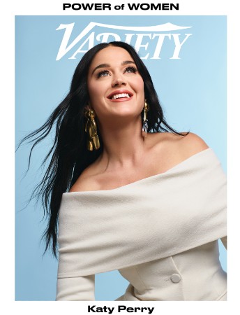 Katy Perry wears a white dress on the cover of Variety