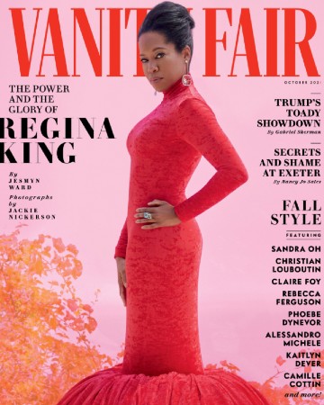 regina king wears a red dress on the cover of vanity fair