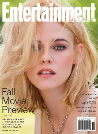 A closeup of a blonde Kristen Stewart on the cover of EW