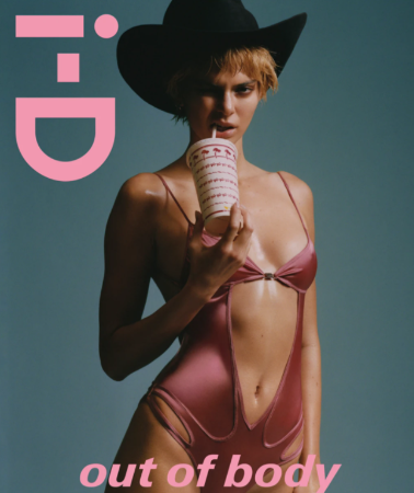 Kendall Jenner wears a pink bathing suit on the cover of i-D