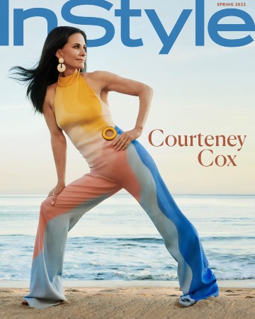 Courteney Cox in front of the ocean on the cover of InStyle