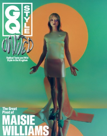 maisie williams on the cover of GQ with a green background