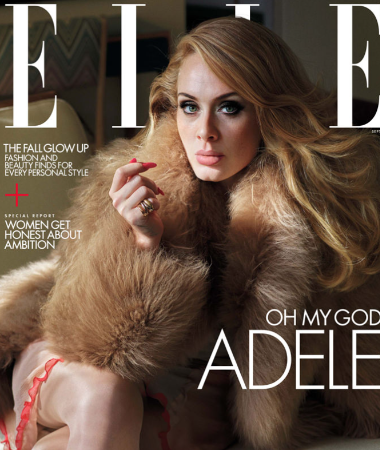 Adele wears a fur coat on the cover of September's Elle