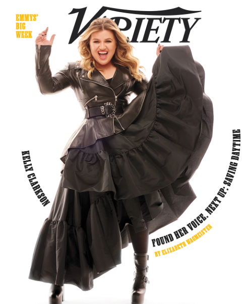 Kelly Clarkson wears a black dress on the cover of Variety