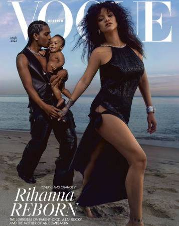 Rihanna, ASAP Rocky and their son pose on a beach for the cover of British Vogue